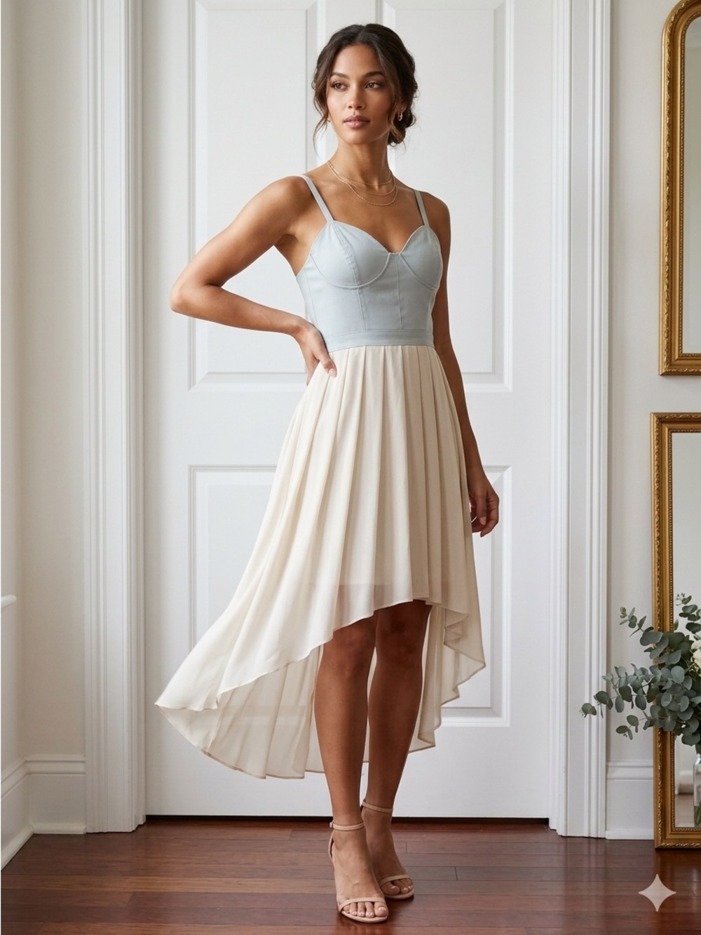 Women’s Blue / Beige Corset top Hi-Lo Dress